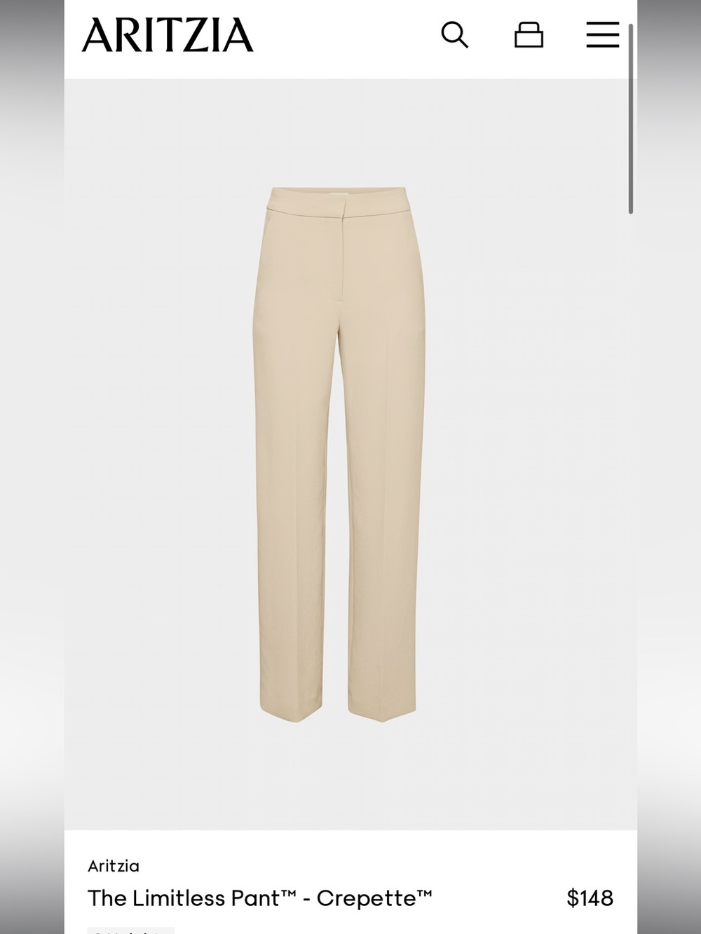 Aritzia Straight-Leg Crepette Pants in Marcona Beige